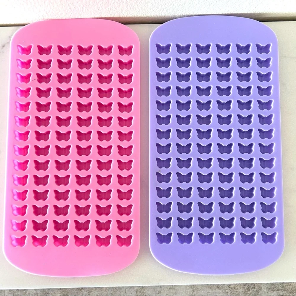Set of 2 Silicone Ice Cube Gummy Snack Butterfly Trays 84 Slots each. 168 total.